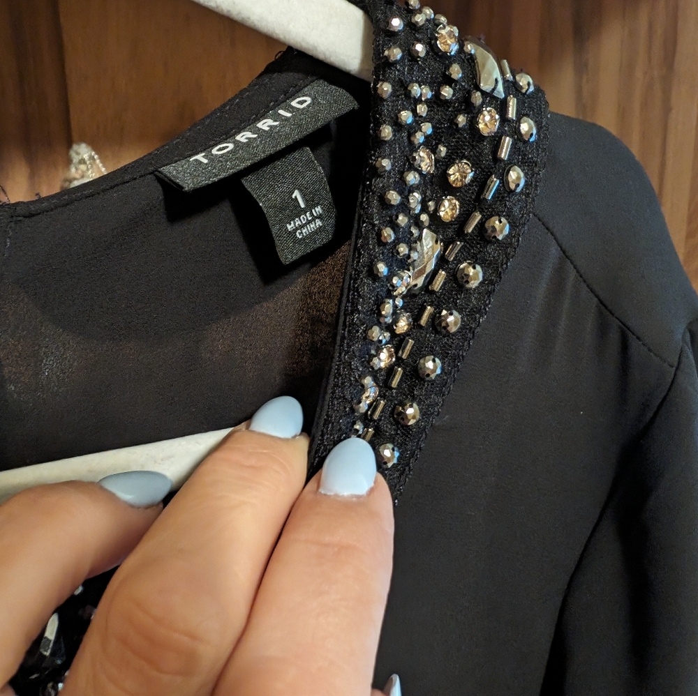 torrid Black Beaded Peter Pan Collar Blouse - Picture 2 of 3